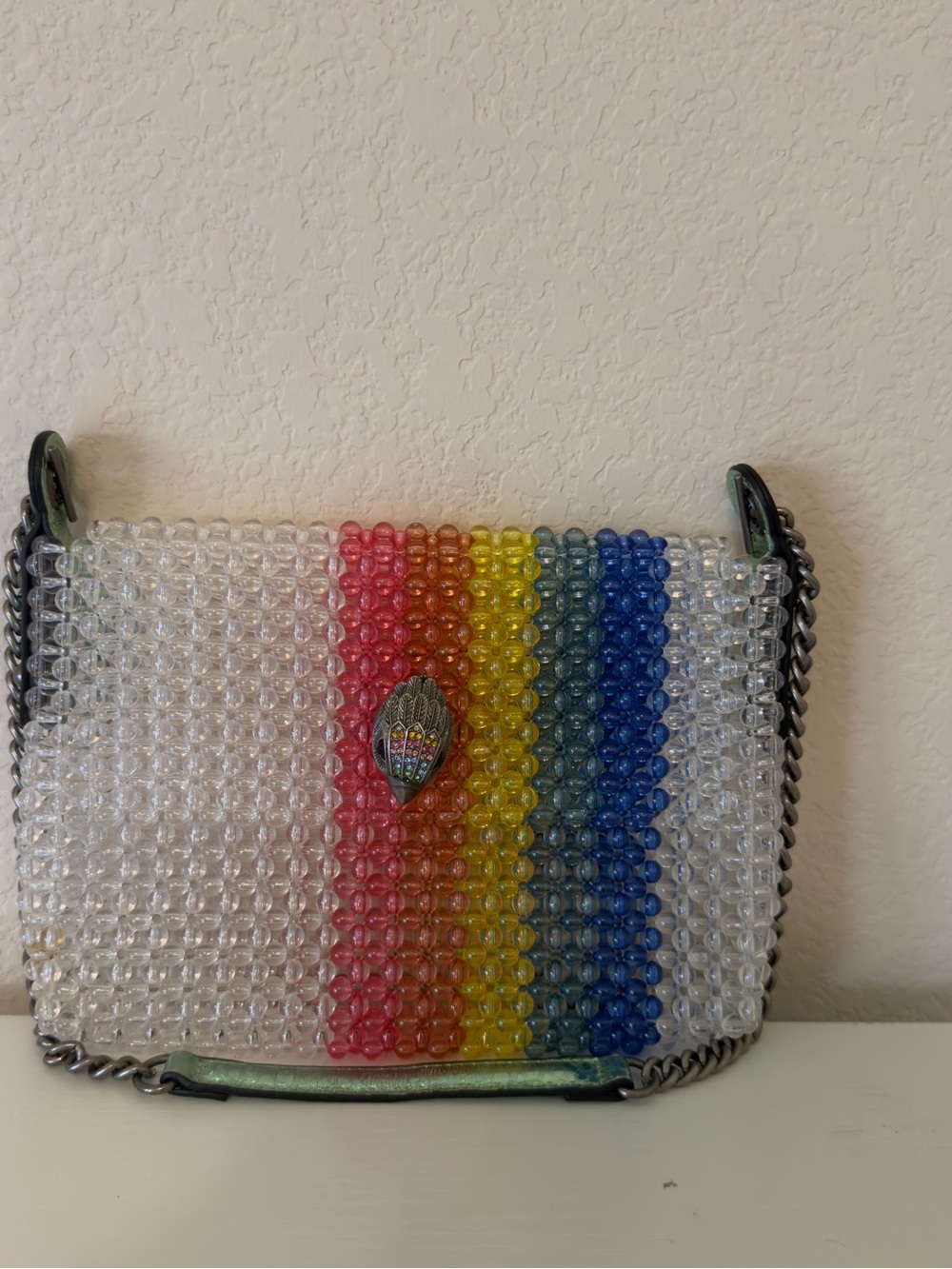 Kurt Geiger Beaded Rainbow Stripe Crossbody Bag with Gunmetal Chain
